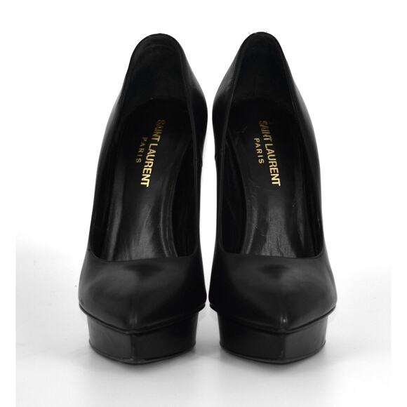 I0 Auth SAINT LAURENT Black Leather Platform High Heel Pumps Shoes Sz 37.5 $595 - Picture 3 of 7